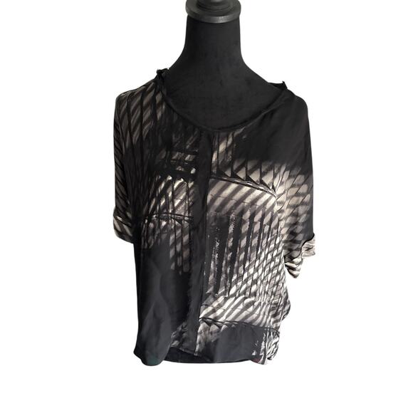 Elie Tahari XS Y2K Sheer Silk Blouse Black Minimalist Panel Top